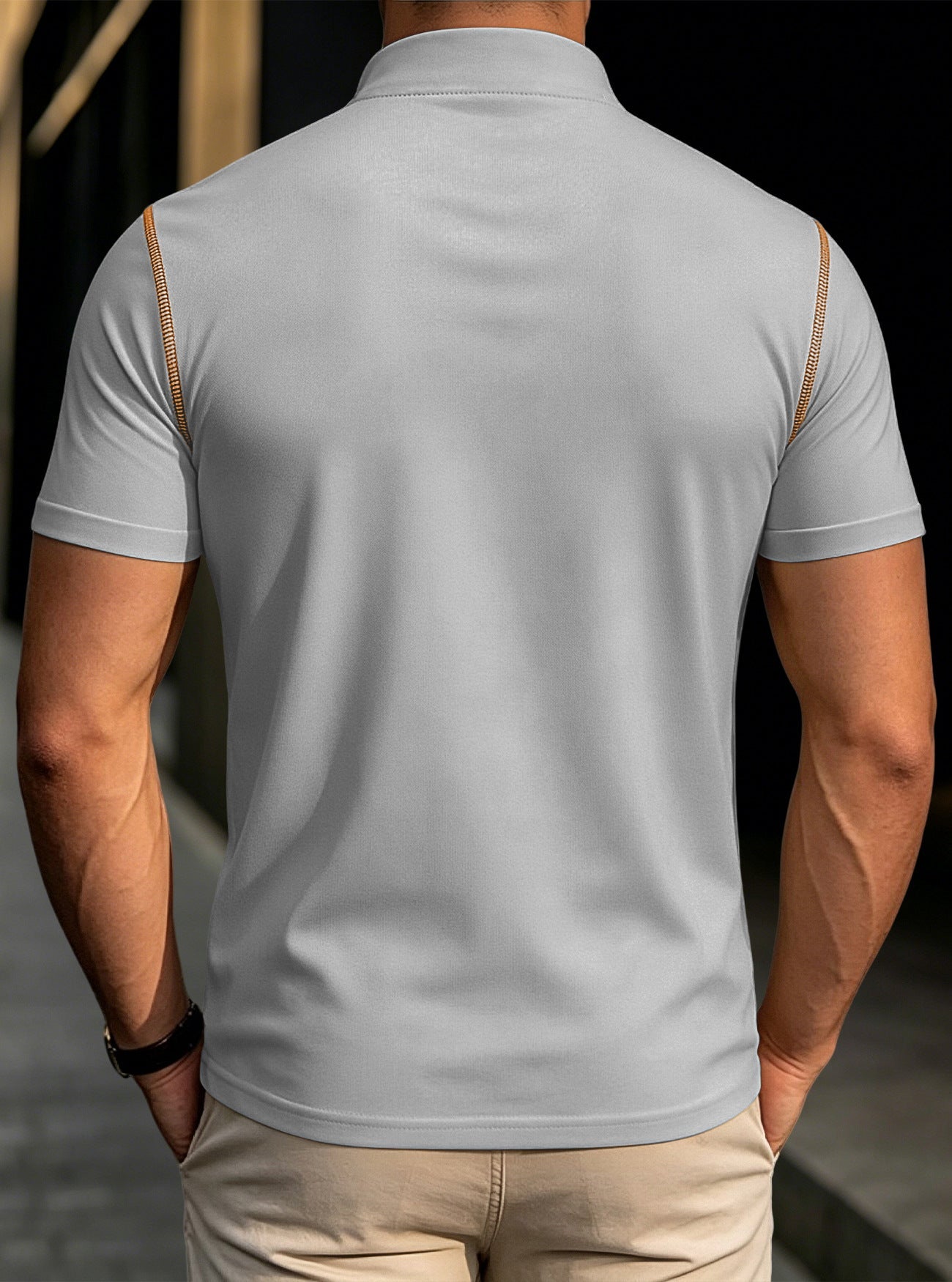 Men's Stand Collar Henley Polo Shirt