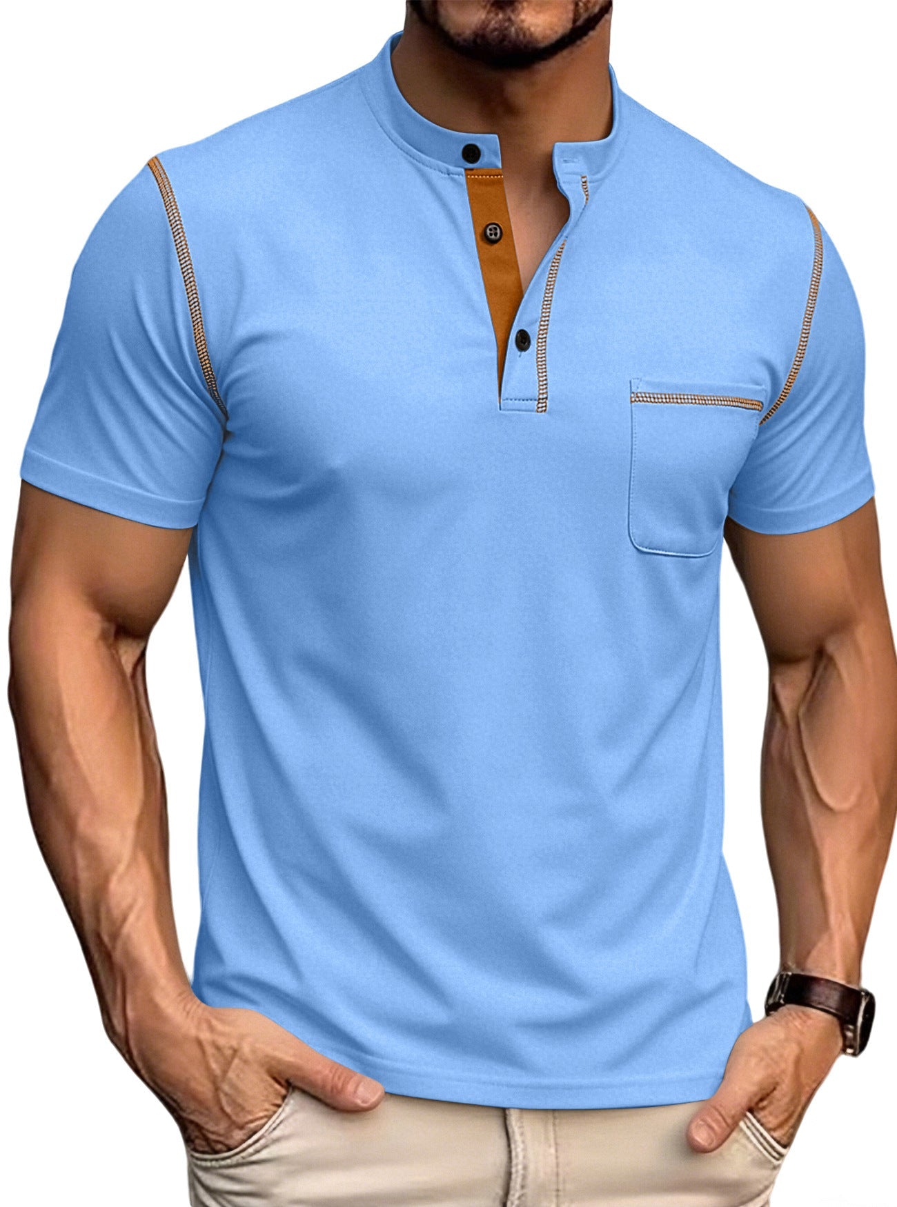 Men's Stand Collar Henley Polo Shirt