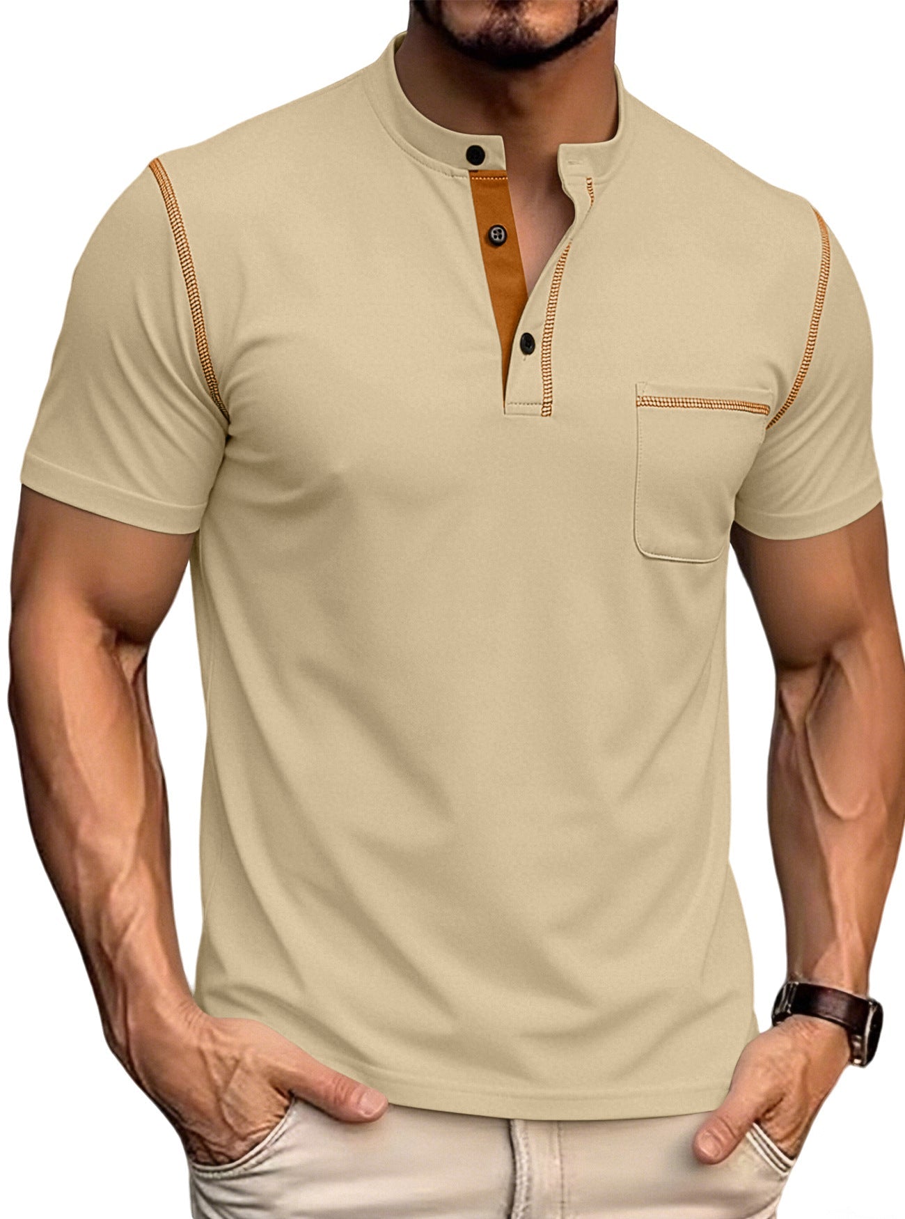 Men's Stand Collar Henley Polo Shirt