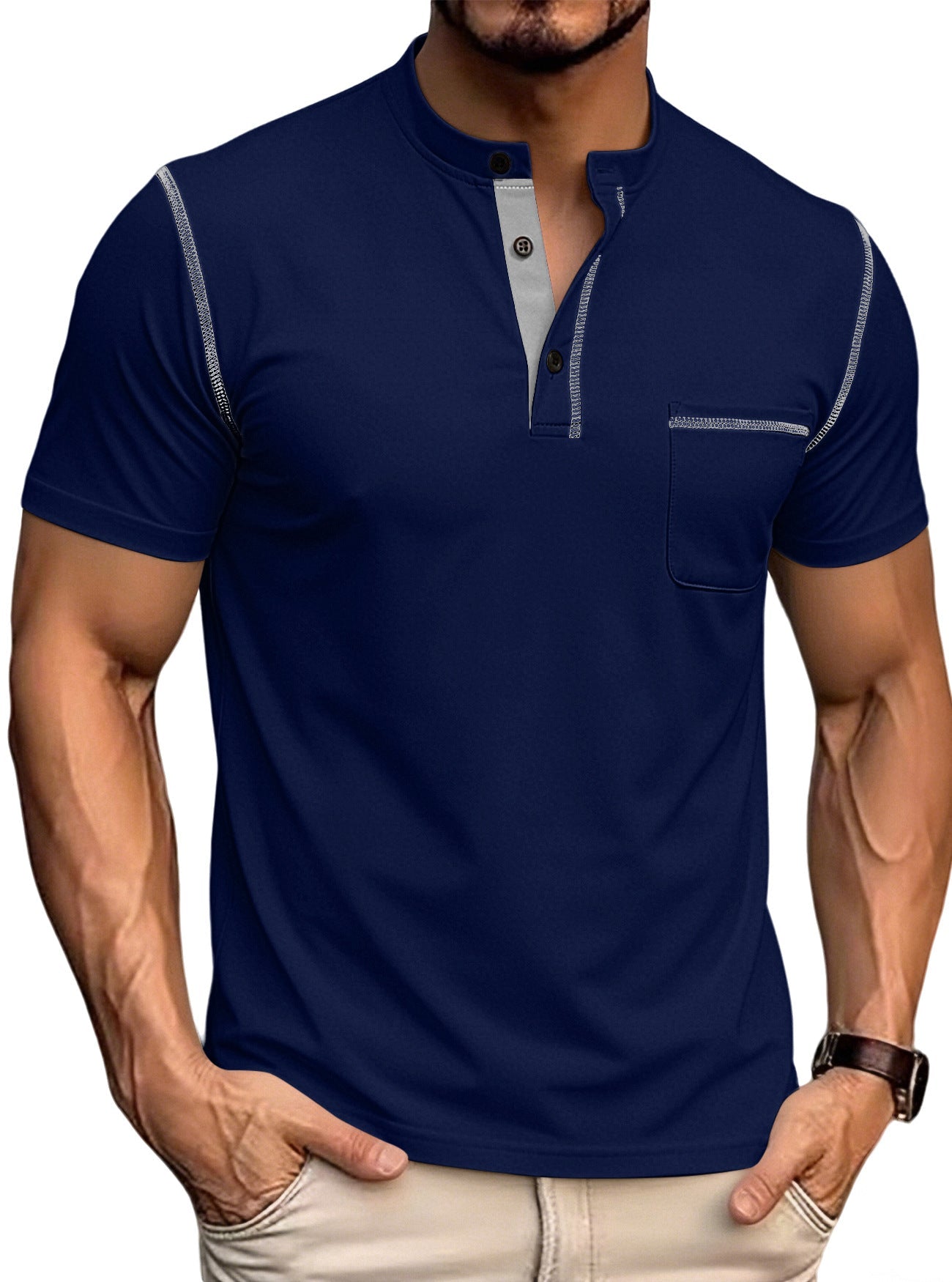 Men's Stand Collar Henley Polo Shirt