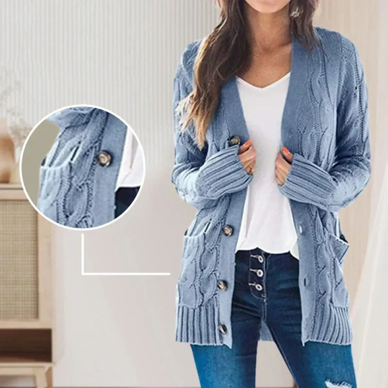 ZESICA Women's Fall Casual Long Sleeve Button Down Open Front Cable Knit Cardigan Sweater Coat
