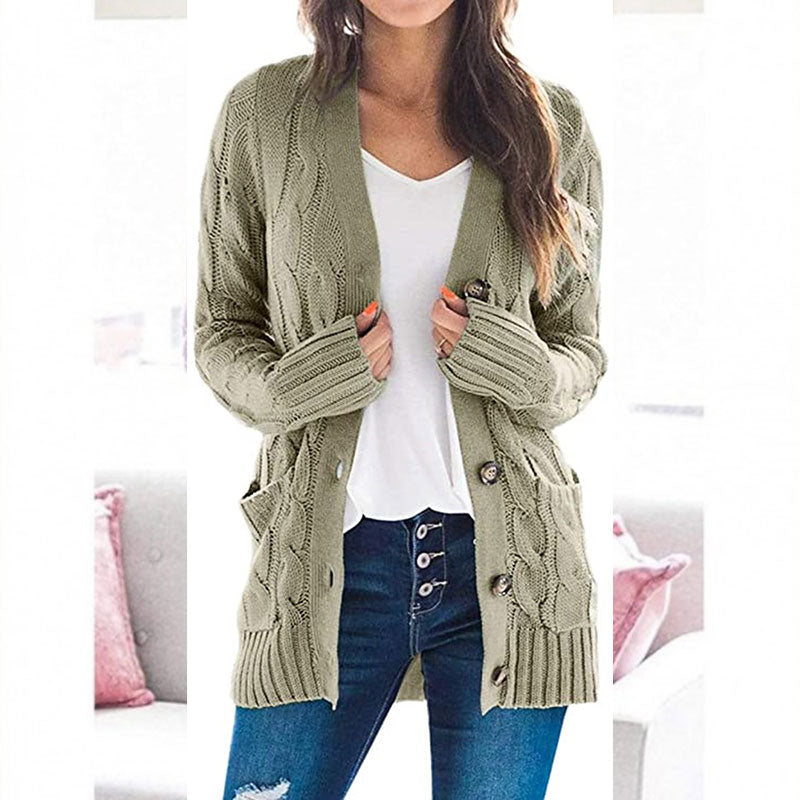 ZESICA Women's Fall Casual Long Sleeve Button Down Open Front Cable Knit Cardigan Sweater Coat