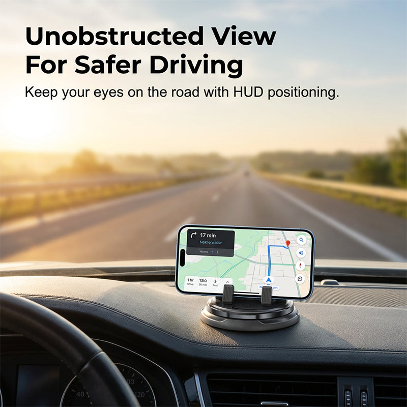 2-in-1 Car Dashboard Cell Phone Mount 360 Rotatable, Anti-Slip Base Safe Navigation Holder for All Smartphones