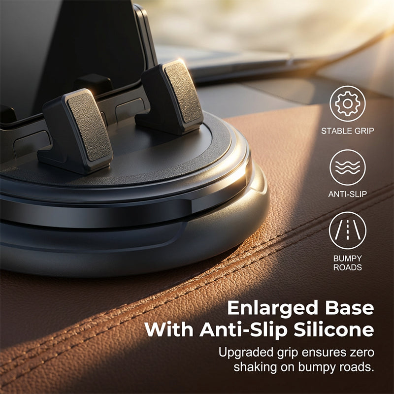 2-in-1 Car Dashboard Cell Phone Mount 360 Rotatable, Anti-Slip Base Safe Navigation Holder for All Smartphones