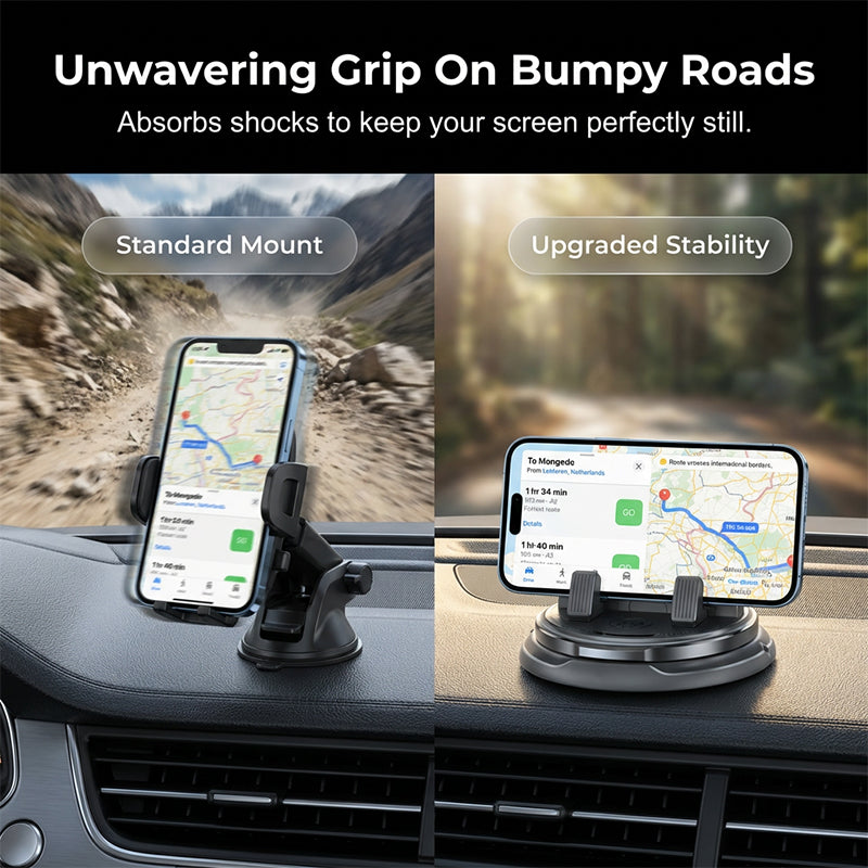 2-in-1 Car Dashboard Cell Phone Mount 360 Rotatable, Anti-Slip Base Safe Navigation Holder for All Smartphones