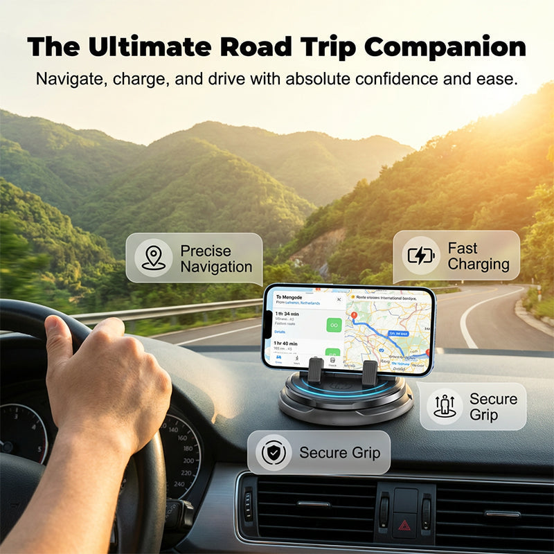 2-in-1 Car Dashboard Cell Phone Mount 360 Rotatable, Anti-Slip Base Safe Navigation Holder for All Smartphones